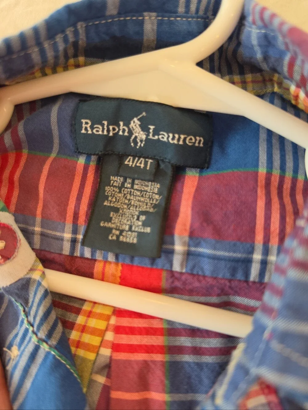RALPH LAUREN Boy's Plaid Shirt Size 4/4T 100% Cotton Long Sleeve